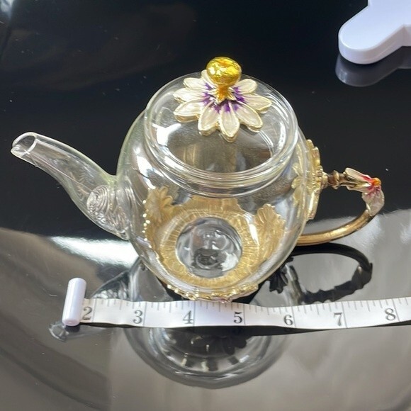 Glass teapot Beautiful Enamel Crystal Daisy Glass Teapot for Hot & Cold - Picture 11 of 13